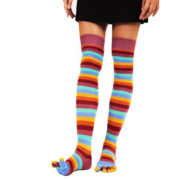 Levně OVER-KNEE prstové nadkolenky ToeToe Vínová UNI 1 pár