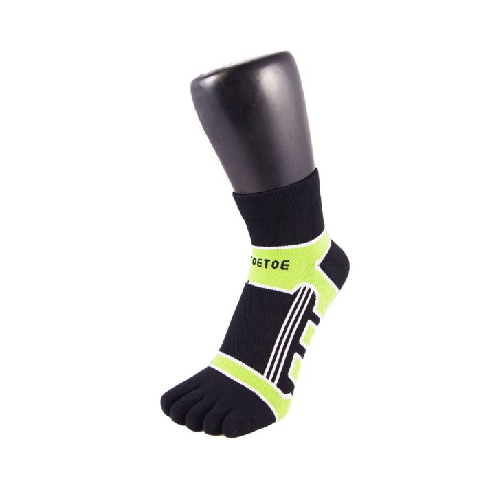 Levně RUNNERS COLOR běžecké kotníkové prstové ponožky ToeToe Černá / Zelená M 1 pár