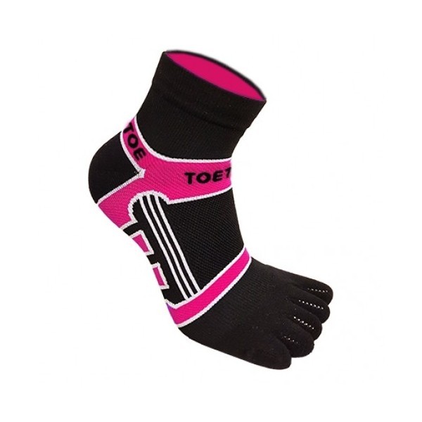 Levně RUNNERS COLOR běžecké kotníkové prstové ponožky ToeToe Černá / Růžová M 1 pár