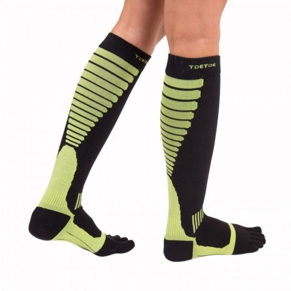 Levně Compression Knee-High prstové kompresní podkolenky ToeToe Černá / Zelená M 1 pár