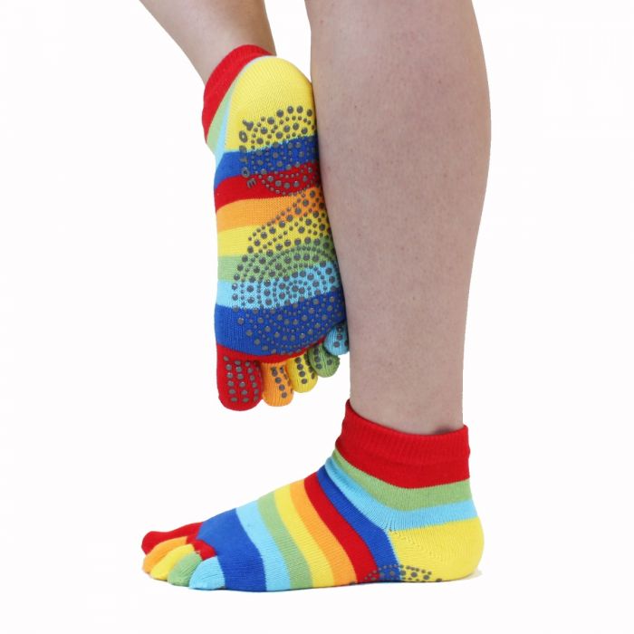 Levně JOGA trainer ABS protiskluzové prstové ponožky ToeToe Rainbow L 1 pár