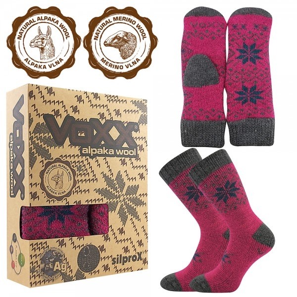 ALTA SET vlněné merino ponožky + palčáky VoXX Magenta 35-38 1 pár + 1 palčáky