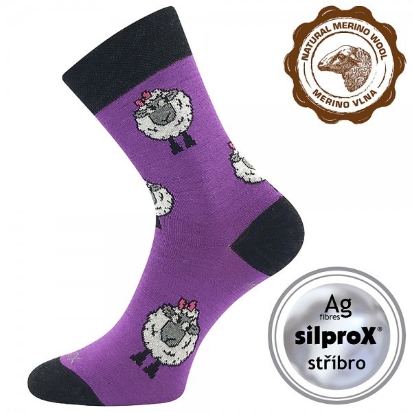 Levně VLNĚNKA teplé veselé merino ponožky VoXX Fialová 39-42 1 pár