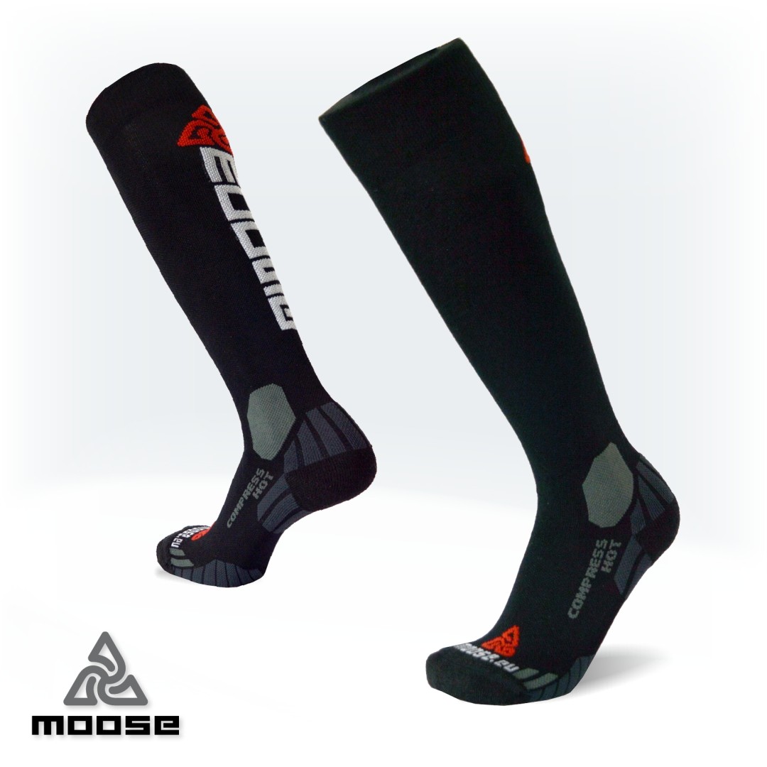 Levně COMPRESS HOT merino kompresní podkolenky Moose Černá XXL 1 pár