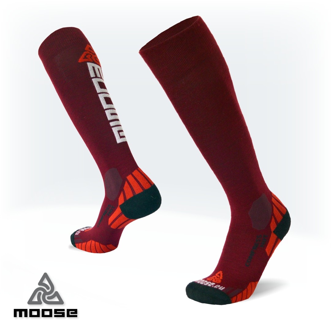 Levně COMPRESS HOT merino kompresní podkolenky Moose Červená S 1 pár