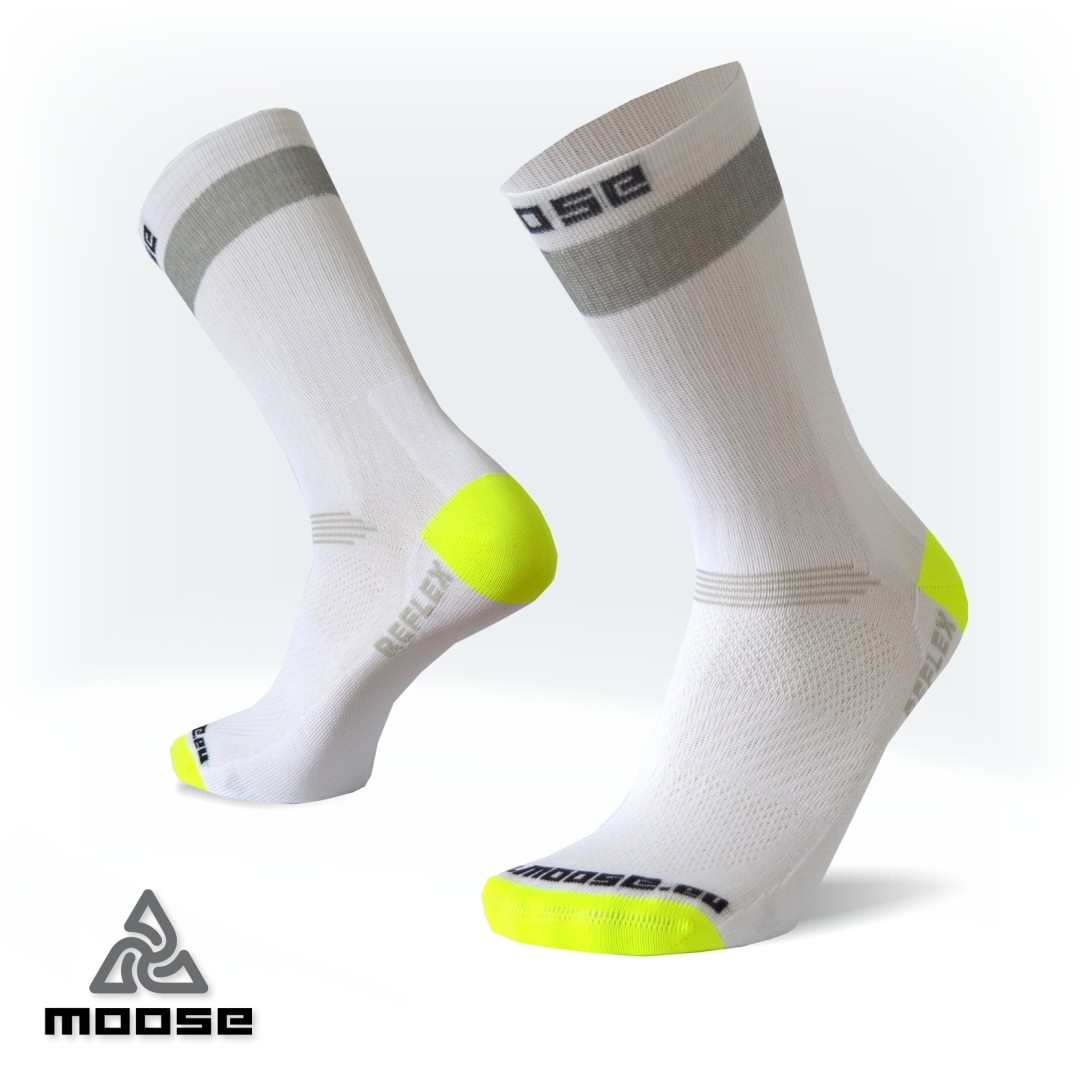 Levně RACE REFLEX cyklistické reflexní ponožky Moose Bílá L 1 pár