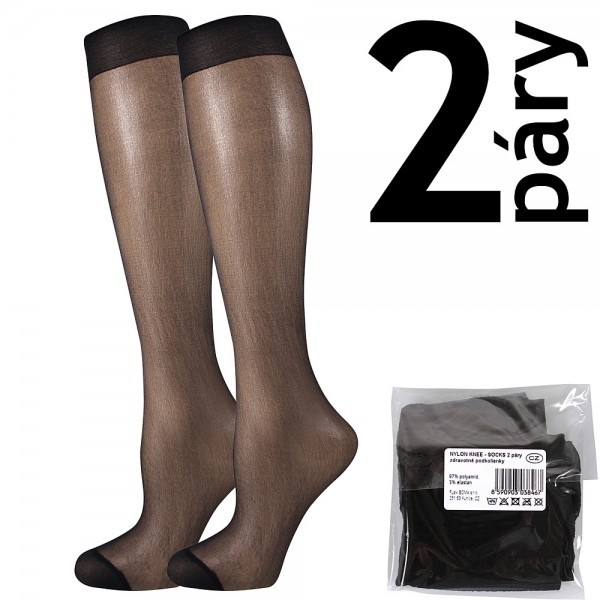 Levně NYLON KNEE-SOCKS 2 páry 20 DEN punčochové podkolenky Lady B - SÁČEK Černá UNI 2 páry