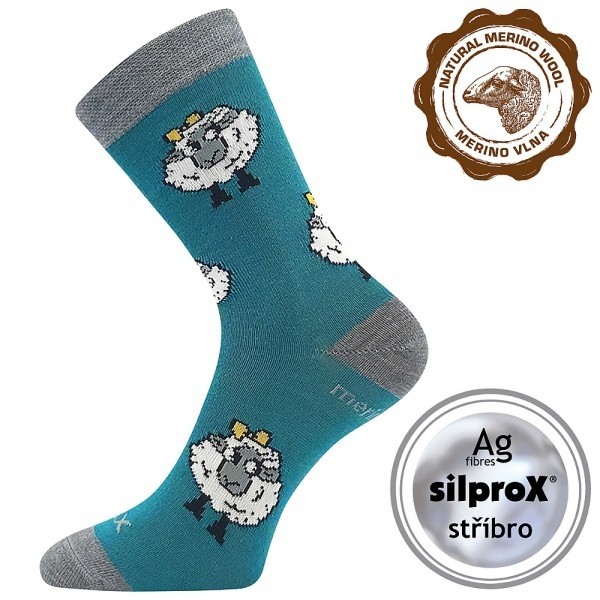 Levně VLNĚNKA DĚTSKÁ teplé veselé merino ponožky VoXX Modrá / Zelená 25-29 1 pár