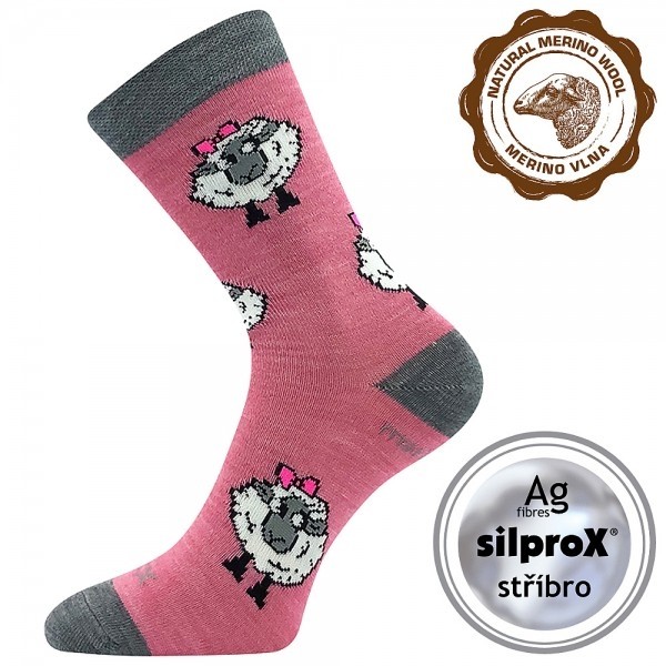 Levně VLNĚNKA DĚTSKÁ teplé veselé merino ponožky VoXX Růžová 25-29 1 pár