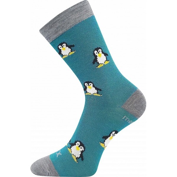 Levně PENGUINIK teplé veselé merino ponožky VoXX Modro-zelená 30-34 1 pár