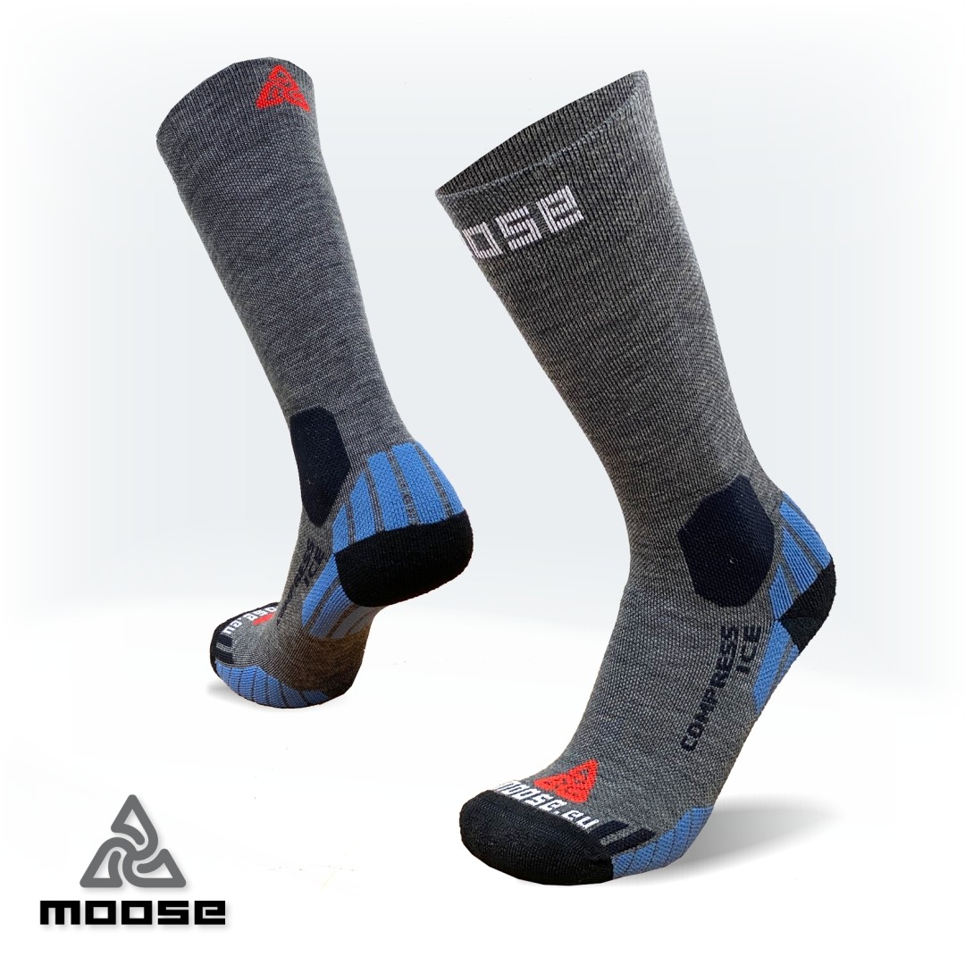Levně COMPRESS ICE merino kompresní ponožky Moose Šedá L 1 pár