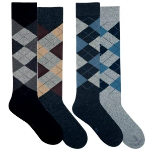 Kárované bavlněné vzorované elastické podkolenky RS