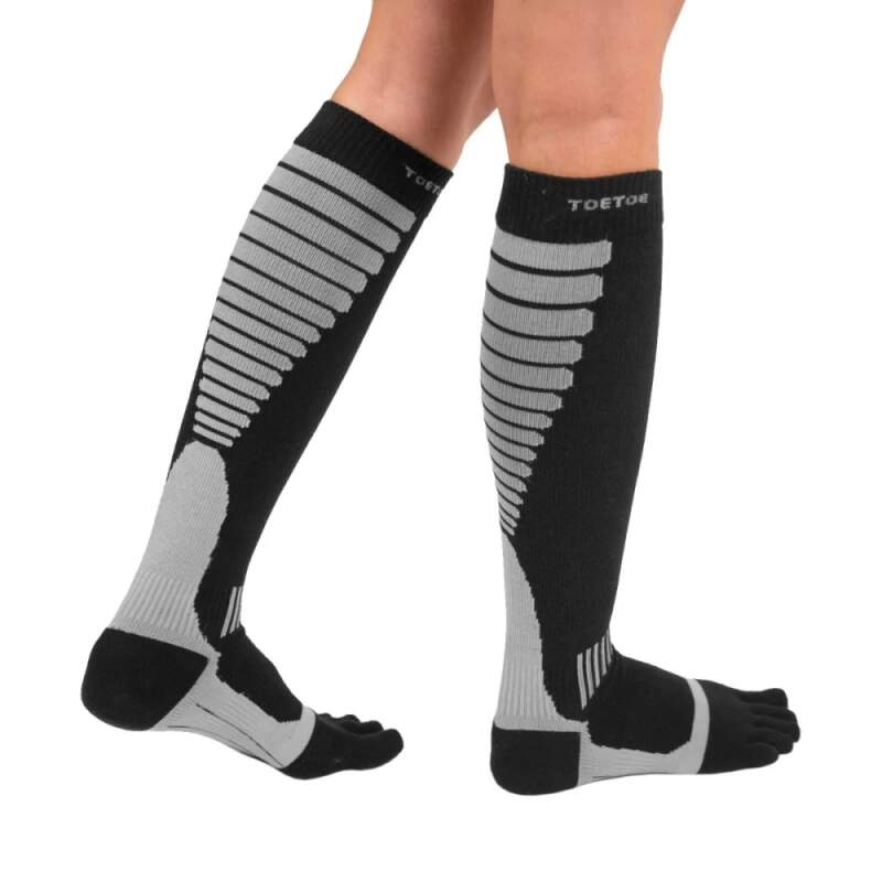 Levně Compression Knee-High prstové kompresní podkolenky ToeToe Černá / Šedá S 1 pár