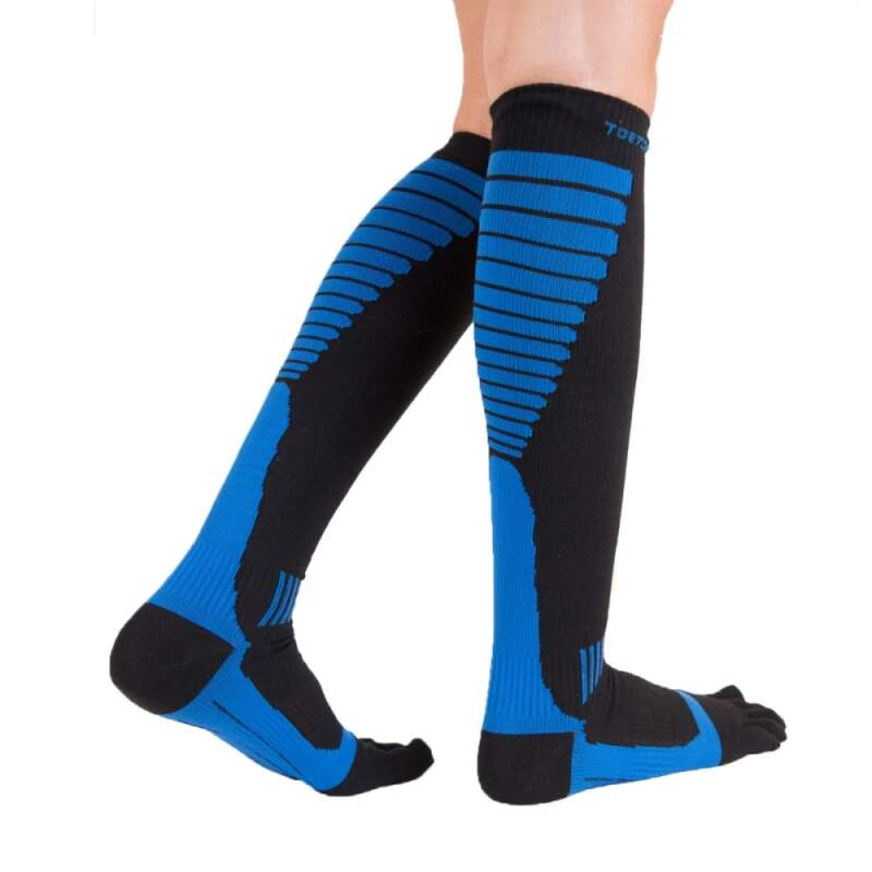 Levně Compression Knee-High prstové kompresní podkolenky ToeToe Černá / Modrá S 1 pár