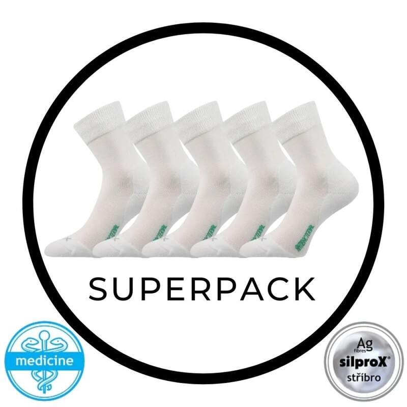 Levně SUPERPACK - ZEUS zdravotní antibakteriální ponožky VoXX - 5 párů Bílá 39-42 5 párů