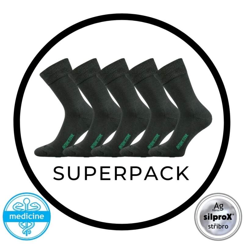Levně SUPERPACK - ZEUS zdravotní antibakteriální ponožky VoXX - 5 párů Tm. šedá 39-42 5 párů