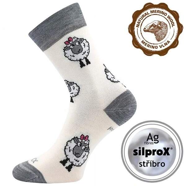 Levně VLNĚNKA DĚTSKÁ teplé veselé merino ponožky VoXX bílá 35-38 1 pár