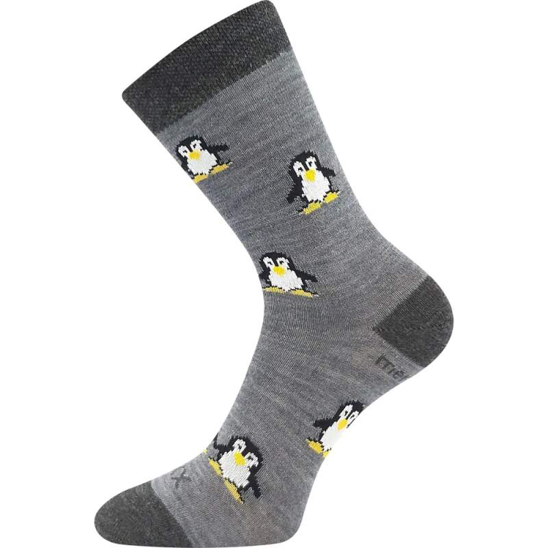 Levně PENGUINIK teplé veselé merino ponožky VoXX šedá 30-34 1 pár