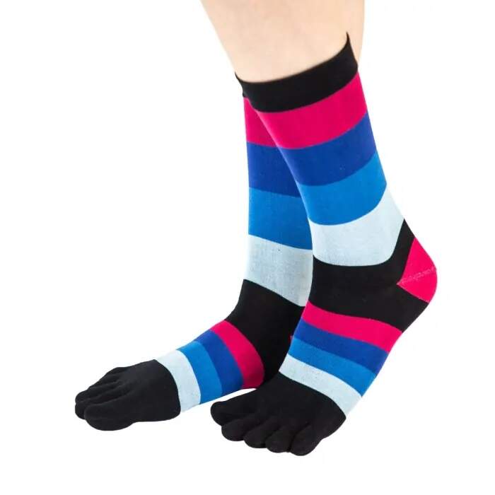 MEN FASHION barevné prstové ponožky ToeToe - PRUHY Černá / Fuchsia 1 pár