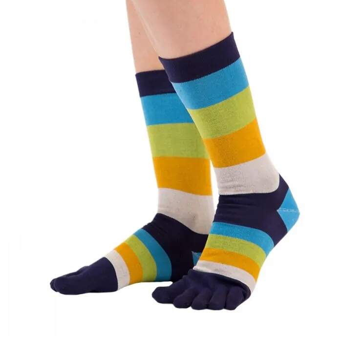 MEN FASHION barevné prstové ponožky ToeToe - PRUHY Fialová / Tyrkysová 1 pár