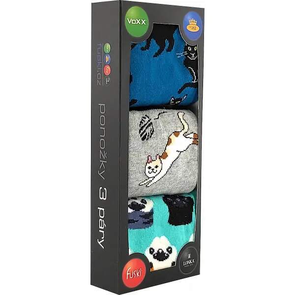 DEBOX barevné vánoční ponožky Lonka - KOČKY Mix barev 39-42 3 páry