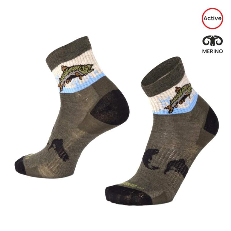 Levně ORLIK TROUT rybářské kotníkové merino ponožky Moose zelená S 1 pár